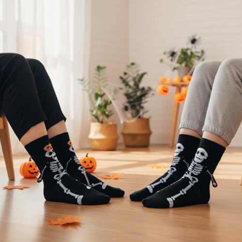 2 Pairs Halloween Holding Hands Socks Ghost Spooky Couple Socks for Men Women Novelty Funny Sock for Halloween Adult Gifts (B) image 5