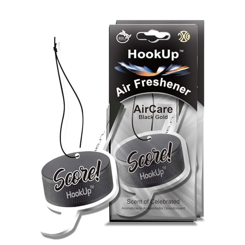 Hockey Car Air Freshener by HookUp - 2 Pack - Black Gold Scent (Extra Strong) | Unique Hockey Gift for Players, Coach, Fans | Hanging Car Accessory with Long Lasting Fresheners Smell