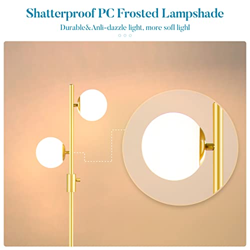 Dimmable Gold Globe Floor Lamp,Mid Century Modern Globe Lamp With 0%-100% Brightness 2Pcs G9 Led Bulbs (Included) Plastic Shatterproof Lampshade,Tree Tall Lamps For Living Room/Bedroom/Sofa Corne #TOP3