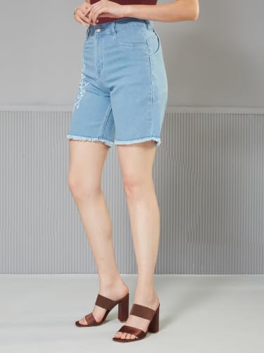 Image of Miss Chase Women's Regular High Rise Above Knee Stretchable Denim Shorts