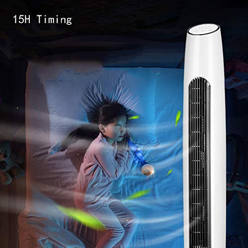 Zpee Remote Control Bladeless Fan With Touch Button,Portable Safe For Child,3 Speeds 15H Timing Mute Air Cooler Fan,Standing Tower Fan White #TOP6