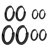 Juego de 4 pares de aretes de aro pequeños de acero inoxidable, unisex, color negro, joyería hipoalergénica para hombres y mujeres, 8 mm, 10 mm, 12 mm, 14 mm