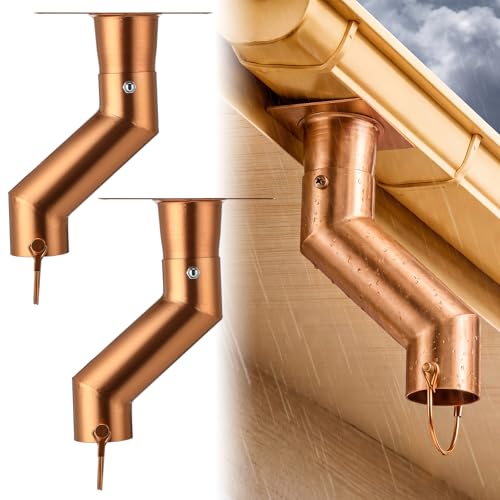 CraftyDream 2 Pack Rain Chain Gutter Adapter Kit Installation 7inch Rain Chains for Gutters Chain Downspout Curved Spout Iron for Gutter Downspout Outlet(Copper Colored)