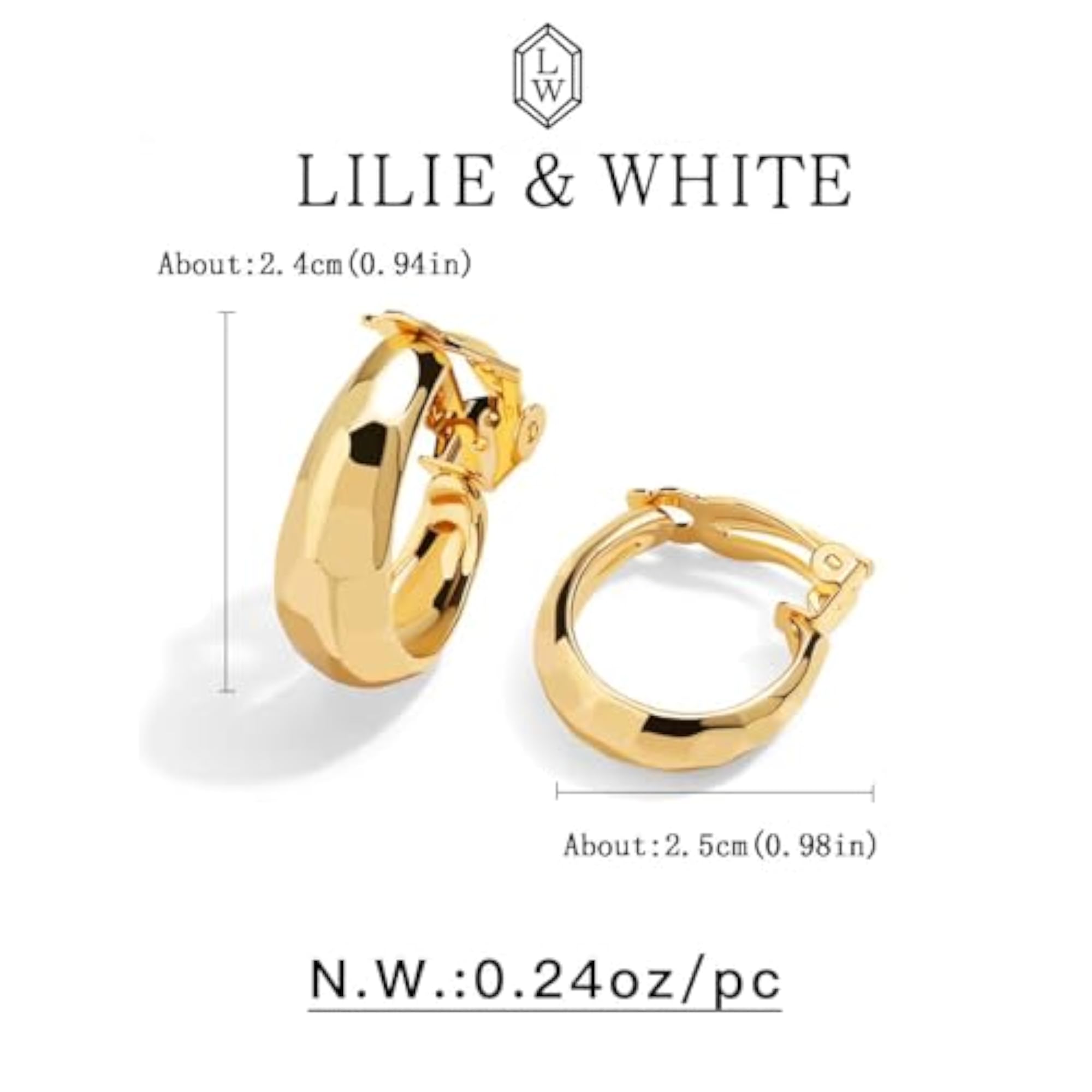 Women's Gold Clip-On Earrings, Hypoallergenic Elegant Accessories