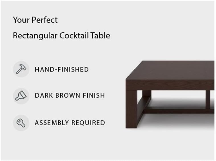 BOWERY HILL Oversized Rectangular Coffee Table, Dark Brown Finish, 56 in x 42 in x 16 in, Contemporary Design, Oil-Rubbed Distressing, Mid-Century Style Living Room Table