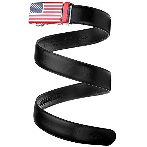 Falari Leather Dress Belt Ratchet Belt Holeless Automatic Buckle Adjustable Size 8001 (8172-Usa Flag (Black), Fit From 28 To 36") #TOP2