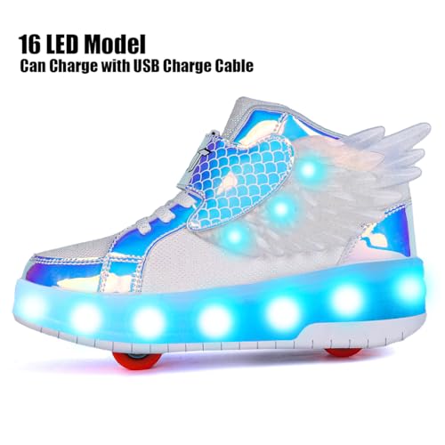 Nsasy Kids Roller Shoes Boy Girl Sneakers with Wheels Become Sport Sneaker with Led for Christmas Birthday Children Show Gift