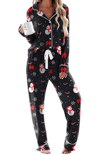 Ekouaer Women's Pajamas Long Sleeve Sleepwear Casual Button Down Loungewear Soft Pjs Set S-XXL
