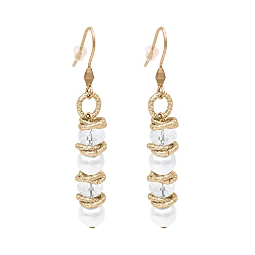 Particolarmoda orecchini donna pendenti leggeri in perle di majorca alluminio cristalli artigianali (Dorato)