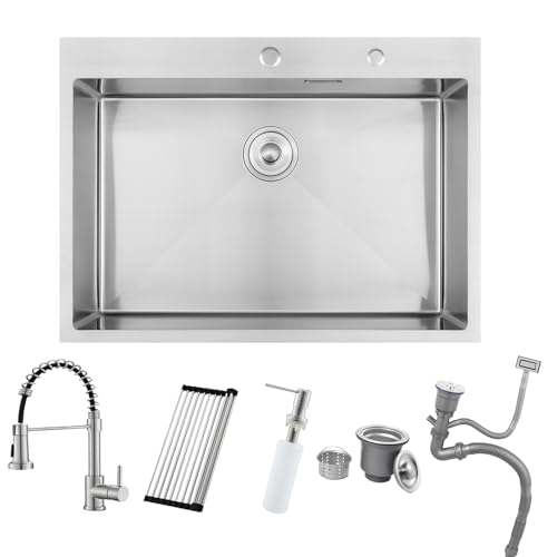 BoomHoze 75 x 45 CM Evier Cuisine Inox 1 Bac avec Robinet Cuisine Ressort Spirale, Grand Evier Inox 1 Bac avec Panier d'Égouttage
