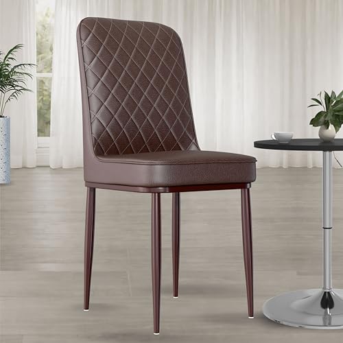 Image of Jewel Premium Leather Dining Chair with Strong Metal Legs, Cushioned Seat, Chair for Dining, Living Room, Bedroom & Balcony (Brown)