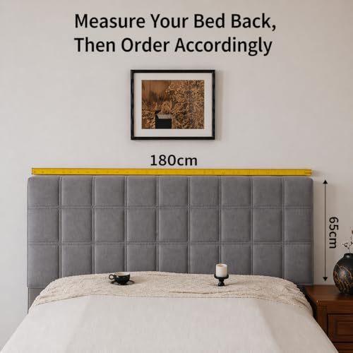 Image of HOMETHREADS Velvet Padded Headboard Cover with Foam - Soft, Wrinkle-Resistant Bed Back Protector, Suitable for Wooden, Leather & Upholstered | Fits 6 ft Headboards only (68x180 cm) (Dark Grey)