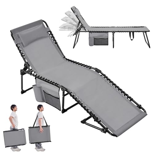Abician Chaise Longue Pliante Bain de Soleil Transat Jardin Exterieur 189x57x38 cm Dossier Inclinable 5 Positions avec Poche Lit de Camping pour Plage,...