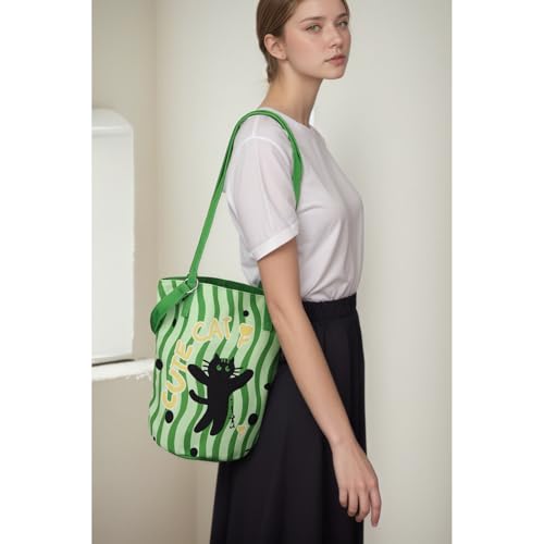 Image of Shoulder Bag for Women, Cotton Canvas Bucket Bags Tote Purse Cute Crossbody Bag Designer Ladies Handbags