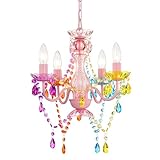 Alighting Acryl Kristall Kronleuchter in Bunt, 4-Flammige Pendelleuchte im Kerzenstil für Mädchenzimmer und Kinderzimmer, Ø 41 cm, E14