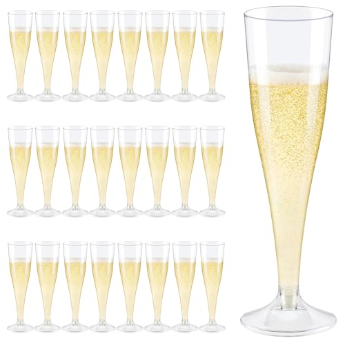 YUXIKIS シャンパングラス 使い捨て、25個入り、130mlプラスチック シャンパングラス、カクテルグラス、ワイングラス 使い捨て、透明ワイングラス 、ホリデー パーティー 旅行 ピクニック ウェディング用品