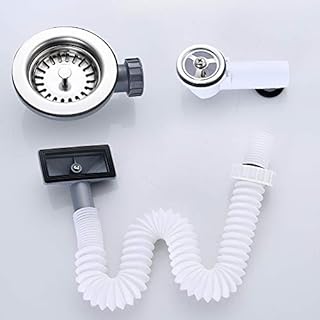 WINDALY Kitchen Sink Collection Stainless Steel Sink Drain Strainer Waste Plug with Square/Round Overflow (114mm/4.5inch)
