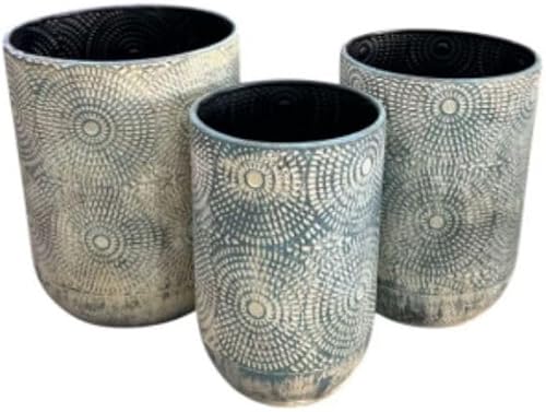 3pcs Grayish-Blue Patterned flowerpot