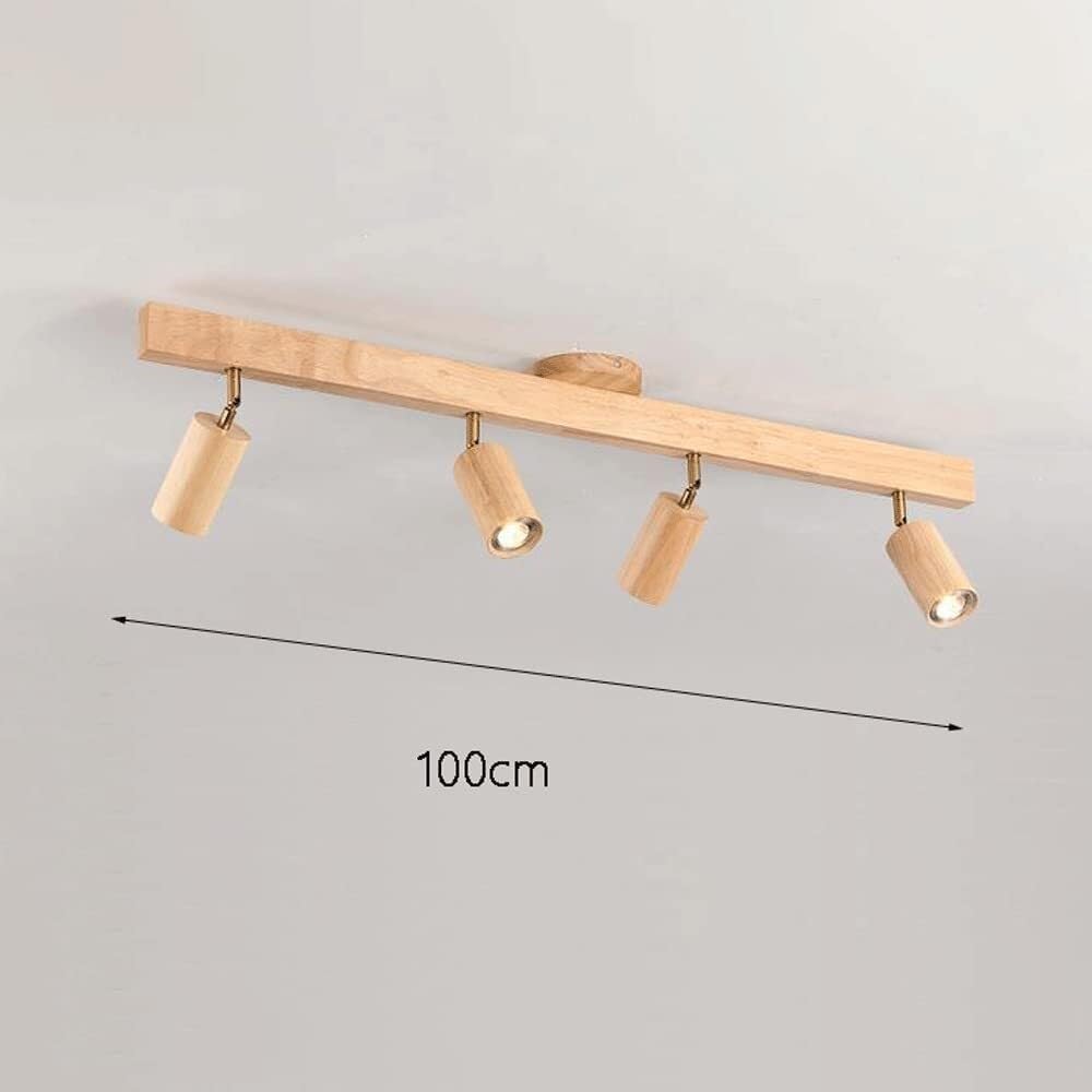 Kit de iluminación LED de riel ajustable, moderno foco colgante lineal direccional para techo, lámpara de techo de madera para cocina rústica o de estilo campestre, T-155 (4 luces) con rotación de 360