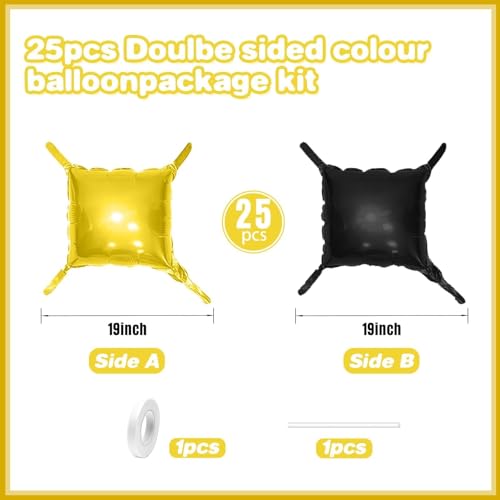 Image of Metallic Gold and Black Double Sided Square Foil Balloons Wall,19 Inches Chrome Foil Balloons Tunnel Arch Kit for Bachelorette, Anniversary, New Year,2026 Graduation,Birthday Party Decorations
