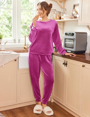 Ekouaer Womens Pajamas Sets Long Sleeve Soft Sleepwear 2 Piece Velvet Pjs Lounge Sets with Pockets