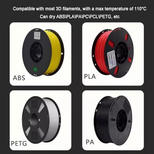 Suszarka z filamentem, 4-szpulowa odwadniacz z termometrem i higrometrem, cyrkulacja gorącego powietrza 360°, regulowana temperatura 0-70℃ dla PLA PETG ABS