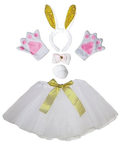 Costume de lapin avec tutu brillant et gants pour fête femme