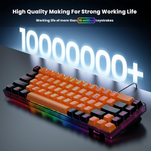 Image of GEODMAER 65% Gaming Keyboard, LED Backlit Mini Wired Keyboard, Ultra-Compact Anti-Ghosting No-Conflict 68 Keys Membrane Gaming Wired Keyboard for PC Laptop Windows Gamer(Orange-Black)