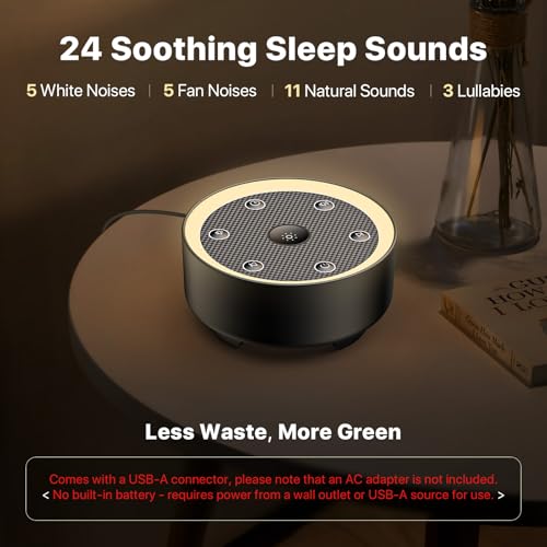 Sleep Sound Machine with White Noise, 24 Soothing Sounds & Max 8H Timer for Baby and Adult. Recessed Night Light Button, Dimmable Light, Plug in - Image 3