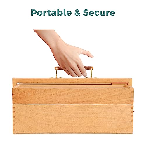 Image of VISWIN Multi-Function Artist Storage Box, Portable Solid Beech Wooden Tool Box with Drawer, Three Layers Art Supplies Storage Box for Paint Brush, Pen, Pastel, Paining Supplies, 13 1 /2 inch x9 1 /2 inchx5 inch