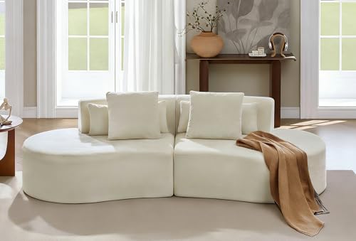 Image of CHITA Curved Sectional Sofa with Lumbar Pillows, Modular Cloud Boneless Couch with 2 Throw Pillows, Modern Comfy Chenille Loveseat for Living Room, Bedroom, Office, No Assembly Required, Cream