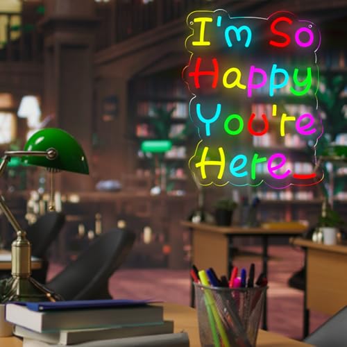 Image of I'm So Happy You're Here Neon Signs Welcom LED Neon Light Wall Decor for Classroom,Kids Room,Business,Party,GIft Art for Boys Girls Kids,Friends,Family-15.43x12.2 IN-USB Powered-Acrylic