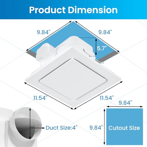 Image of Hon&Guan Bathroom Exhaust Fan, Quiet Square Bathroom Vent Fan 111 CFM, 1.0 Sones, Ceiling Mount Ventilation Fan, Bath Ceiling Fans, Exhaust Fan for Home Bath Hotel
