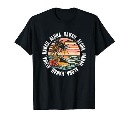 Aloha Hawaii Tropical Hawaiian Retro Palm Tree Sunset Hawaii Camiseta
