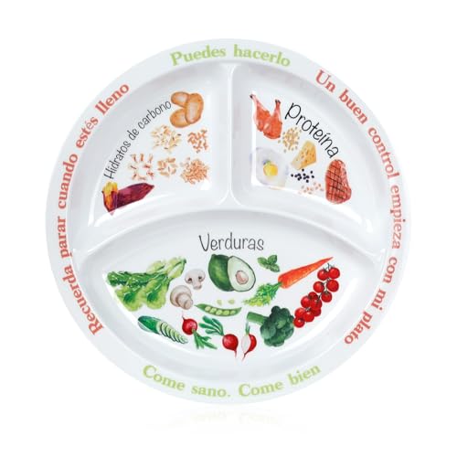 Yuecda Plato de control de porciones para nutrición equilibrada – Platos de alimentación saludable para adultos y adolescentes – Separadores de melamina, pérdida de peso, diabetes