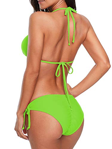 Century Star Women Tie Side Bottom Padded Top Triangle Bikini String Bathing Suit Two Piece Swimsuit Light Green 16-18 - Thumbnail 4
