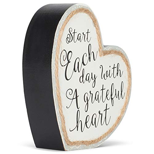 Start Each Day Grateful Heart Twine String Gray 4.5 X 5 Heart Shaped Wood Table Top Sign Plaque #TOP2