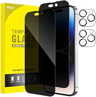 JETech Prywatności Pełny Pokrycie Ochraniacz Ekranu dla iPhone 14 Pro Max 6,7 Cala z Osłona Obiektywu Aparatu, Screen Protector Antyszpieg Szkło Hartowane Film Folia, 2 Sztuki Każdy