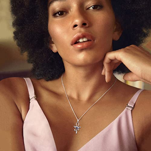 Chicsilver Egyptian Ankh Cross With Eye Of Horus Necklace 925 Sterling Silver Ancient Egypt Blue Eye Of Horus Ankh Pendant Necklace For Women Protection Amulet Jewelry #TOP1