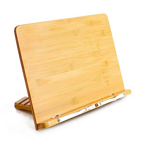 ZZWS Book Stand for Reading Bamboo Book Stand Desktop Book Stands Adjustable Laptop Stands Textbook Document Holder Cookbook Stand Mutifunctional Book Stand for Writing Typing Drawing (Large Size)