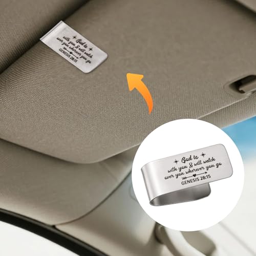 Image of Penitue Stainless Steel Car Visor Clip, Engraved God is with You Sun Visor Clip for Cars Inspirational New Driver Gifts Drive Safe Blessing Accessory Perfect for Women Men Family Friends