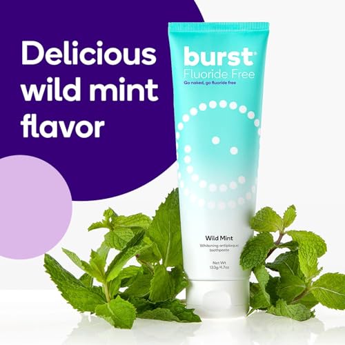 Image of BURST Fluoride Free Whitening Toothpaste for Stain Removal (4.7oz /2 Pack /Wild Mint) | for Sensitive Teeth | with Xylitol | Vegan, Gluten & SLS Free | Wild Mint for Sensitive Teeth | with Xylitol | Vegan, Gluten & SLS Free