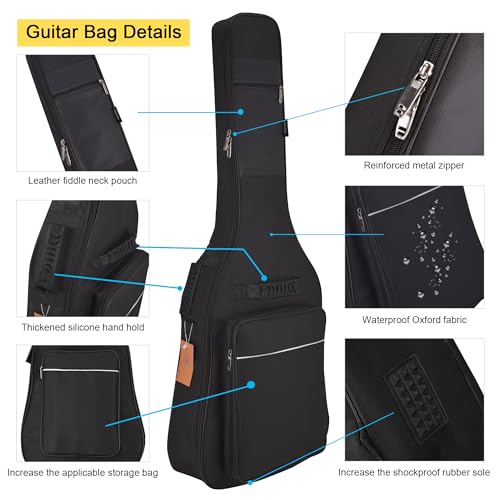 diboer 41 Inch Acoustic guitar Bag 0.35 Inch Thick Padding Water Resistent Dual Adjustable Shoulder Strap Case,40 Inch Guitar gig Bag with Back Hanger Loop case