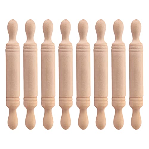 STOBOK Wooden Mini Rolling Pin: 8pcs Wooden Rolling Sticks Mini House Accessories Toys for Children in The Kitchen Play Imaginative Play DIY Charm