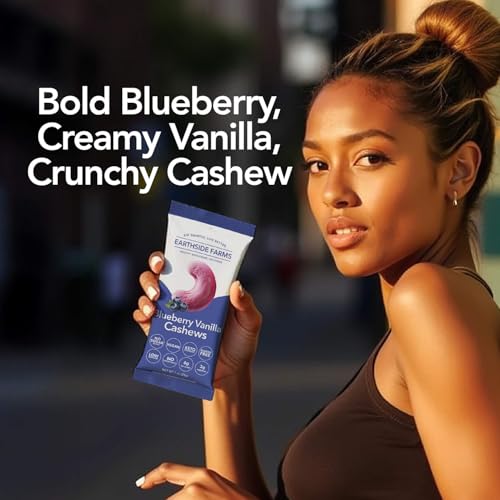 Image of Earthside Farms Blueberry Vanilla Cashews Snack Packs, 6 Count, 1oz Single Serve, No Added Sugar, Keto, Vegan, Gluten Free. Candied Nuts Candied Cashews