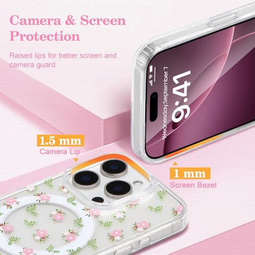 Coque iPhone 15 antichoc Magsafe fine fleurie pour fille