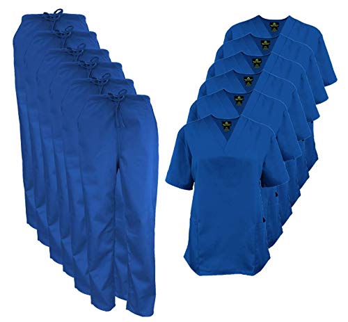 Natural Uniforms Women's Scrub Set Medical Scrub Tops and Pants - Pack of 6 Set (X-Large, Dark Royal Blue)