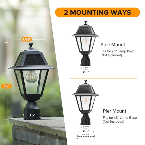 LUTEC LED Solar Post Light, Cast Aluminum Solar Lamp Post Light,Dusk to Dawn Waterproof Pole Light Head, 200 lumens 3-inch Fitter Base for Outside (Without Base) - Thumbnail 7