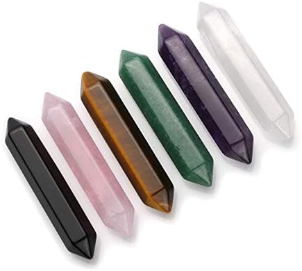PESOENTH 6pc 50-55mm Natural Clear Quartz Crystal Points Healing Stones Wands Pointed & Faceted Prism Bar for Reiki Chakra Meditation Therapy,with Gift Box