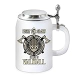 Bierkrug mit Flachdeckel und hochauflösendem Aufdruck - Farbe weiß - Fassungsvermögen 0,5Liter